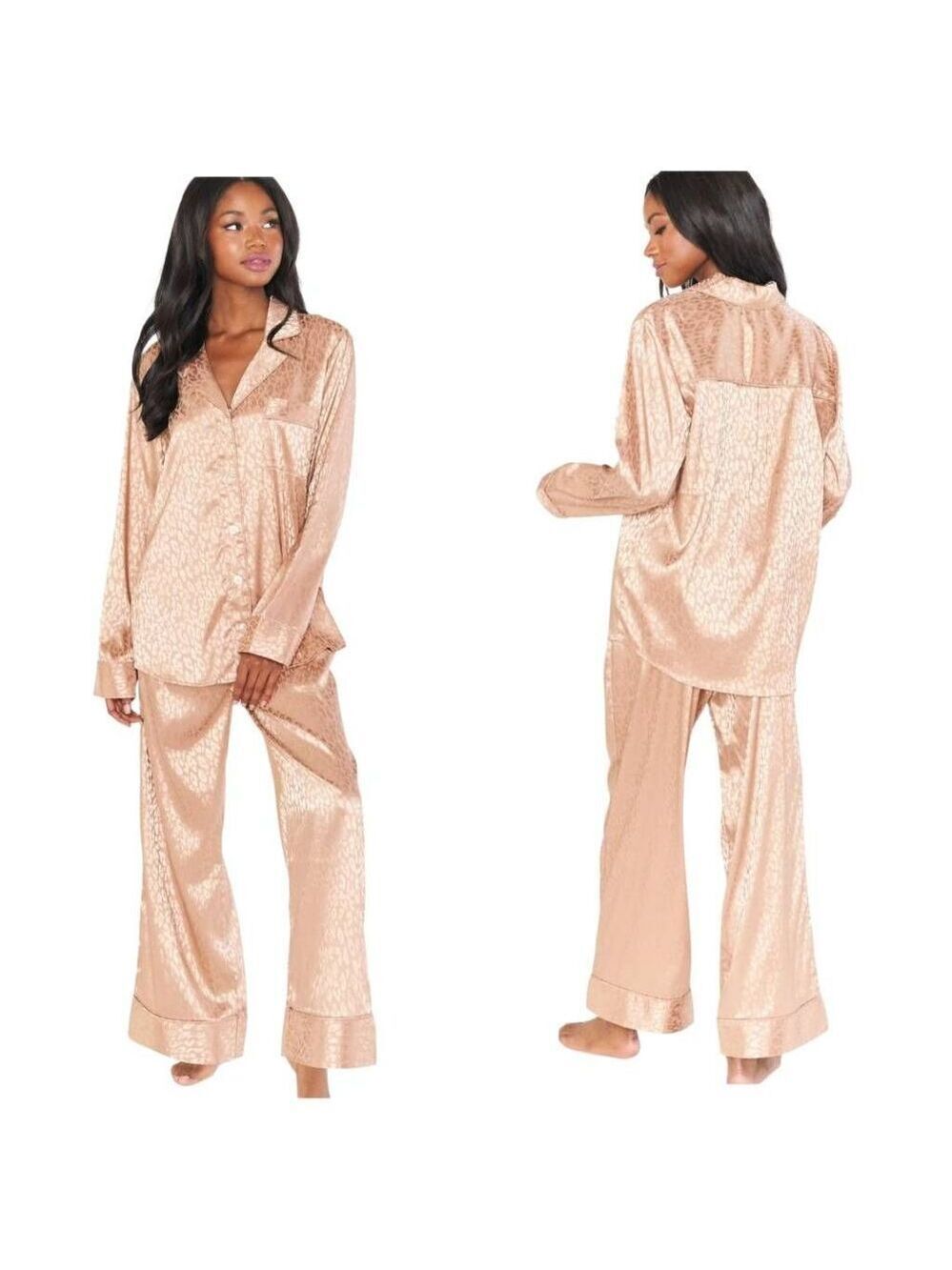 Show Me Your MuMu Classic PJ Set Gold Cheetah Silk Sz XL